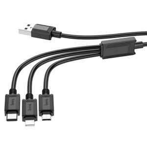 Кабель Hoco X74, 3 в 1 Lightning/Micro/Type-C - USB, 2 А, 1 м, ПВХ, чёрный