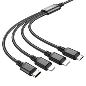 Кабель Hoco X76, 4 в 1 Lightning/Lightning/Type-c/Micro USB - USB, 2 А, 1 м, нейлон, чёрный