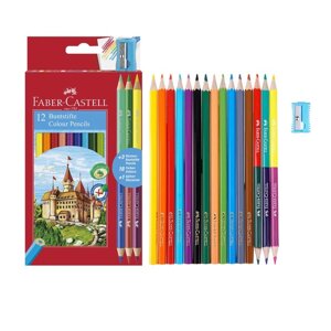 Карандаши 12 цветов Faber-Castell «Замок» шестигранные + 3 двухцветных карандаша + точилка