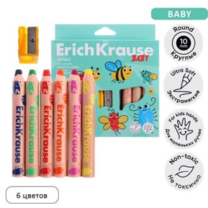 Карандаши 6 цветов ErichKrause "Baby Jumbo" дерево, утолщенные круглые, грифель 10 мм, точилка в подарок, европодвес