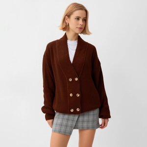 Кардиган на пуговицах женский MINAKU: Casual Collection, шоколад, размер 46