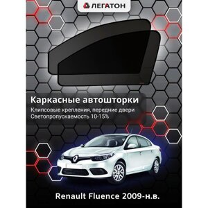 Каркасные автошторки Renault Fluence, 2009-н. в., передние (клипсы), Leg2504