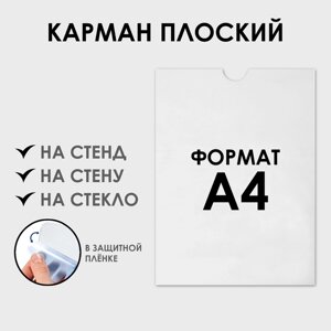 Карман плоский А4, 22,50,231 см, без скотча для крепления, с вырубкой, оргстекло 1 мм, В ЗАЩИТНОЙ ПЛЁНКЕ