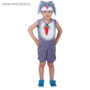 Карнавальный костюм для мальчика «Заяц с грудкой», велюр, комбинезон, шапка, от 1,5-3-х лет