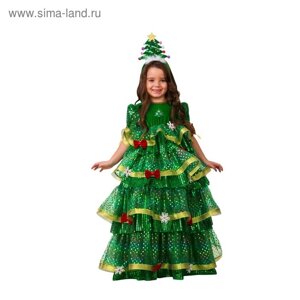 Карнавальный костюм «Ёлочка-Царица», платье, ободок, размер 30, рост 116 см