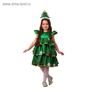 Карнавальный костюм «Ёлочка-малышка», сатин, платье, ободок, размер 30, рост 116 см