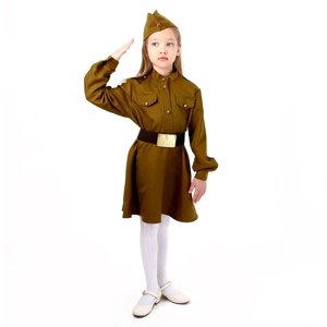 Карнавальный костюм военного: платье, дл. рук, пилотка, ремень, габардин,п/э,р-р30р. 110-116