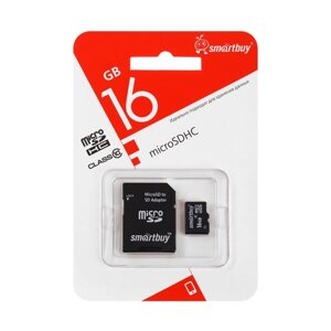 Карта памяти Smartbuy microSD, 16 Гб, SDHC, класс 10, с адаптером SD