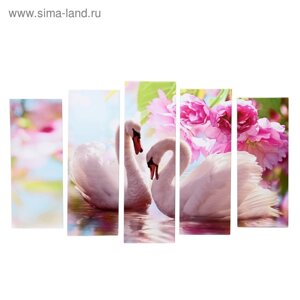Картина модульная на подрамнике "Белые лебеди" 2шт-21*54; 2шт-21*61; 1шт-21*68; 105*68 см