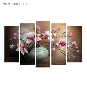 Картина модульная на подрамнике "Цветы в вазе" 2шт-25*71; 2шт-25*63; 1шт-25*80 125*80 см
