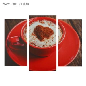 Картина модульная на подрамнике "Кофе в красной кружке" 2шт-25,5*50,5,30,5*60см , 60х100 см