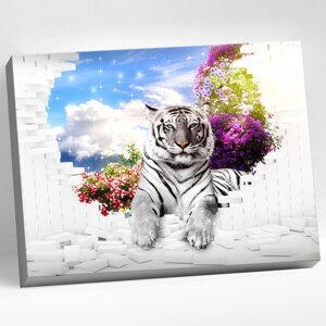 Картина по номерам 40 50 см «Белый тигр» 19 цветов
