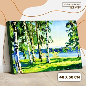 Картина по номерам на холсте с подрамником «Березовая роща» 40 50 см