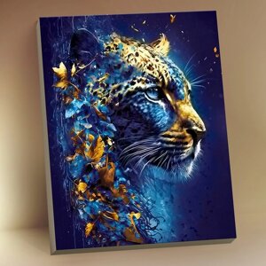 Картина по номерам с поталью «Неоновый леопард» 16 цветов, 40 50 см