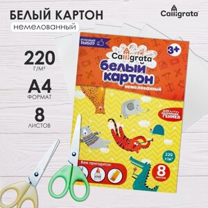 Картон белый А4 8 листов Calligrata, немелованный, картонная обложка