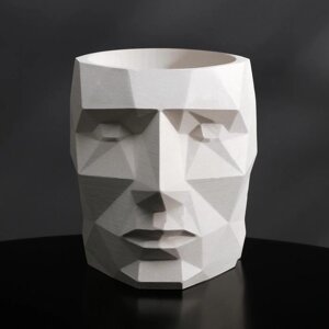 Кашпо полигональное «Голова», цвет белый, 11 12 см
