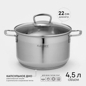 Кастрюля из нержавеющей стали ORION, 4.5 л, d=22 см, стеклянная крышка, капсульное дно, индукция