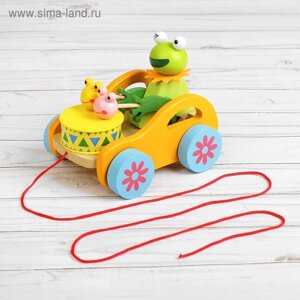 Каталка на верёвке детская «Животные с барабанами», МИКС