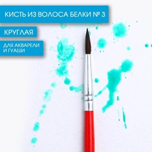 Кисть для рисования из волоса белка круглая № 3 (диаметр обоймы 3 мм; длина ворса 12 мм)