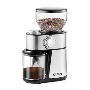 Кофемолка Kitfort КТ-717, жерновая, 200 Вт, 230/100 г, регулировка помола, серебристая