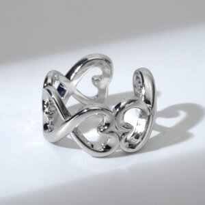 Кольцо «Бесконечность» сердца, цвет серебро, безразмерное