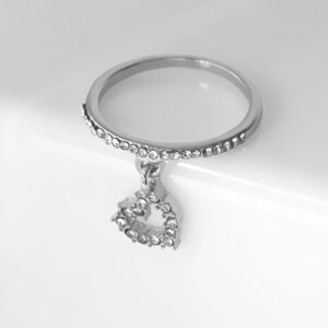 Кольцо «Брелок» сердечко, цвет белый в серебре, размер 16