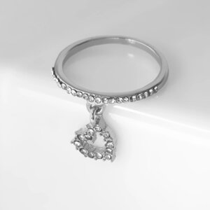 Кольцо «Брелок» сердечко, цвет белый в серебре, размер 18