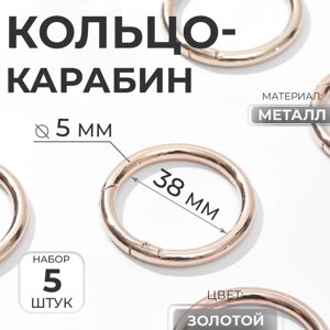 Кольцо-карабин, d = 38/48 мм, толщина - 5 мм, 5 шт, цвет золотой