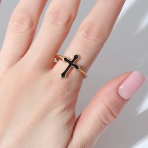 Кольцо «Крест» готика, цвет чёрный в золоте, безразмерное