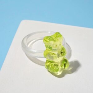 Кольцо «Мармеладный мишка», цвет зелёный, размер 17