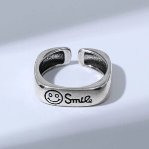 Кольцо «Медь» улыбка, цвет чернёное серебро, безразмерное