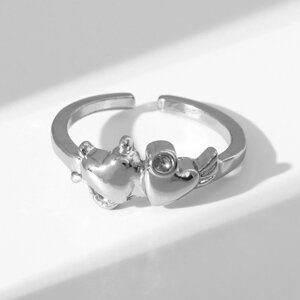 Кольцо «Настроение» пара сердец, цвет серебро, безразмерное