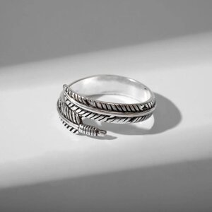 Кольцо «Перо» тренд, цвет чернёное серебро, безразмерное