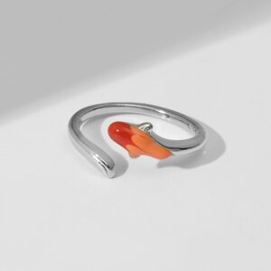 Кольцо «Рыбка» хвостиком, безразмерное, цвет красный в серебре