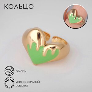 Кольцо «Сердце» флюидное, цвет зелёный в золоте, безразмерное