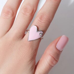 Кольцо «Сердце» гладкое, цвет розовый в серебре, безразмерное