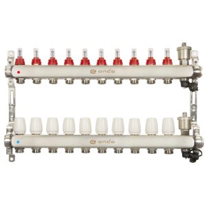 Коллекторная группа ONDO, 1"х3/4", 10 выходов, с расходомерами, нержавеющая сталь