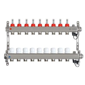 Коллекторная группа TAEN UC-9, 1"х3/4", 9 выходов, с расходомерами, регулировочный клапан