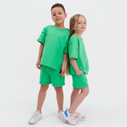 Комплект детский (футболка, шорты) KAFTAN Basic line, размер 30 (98-104 см), зелёный