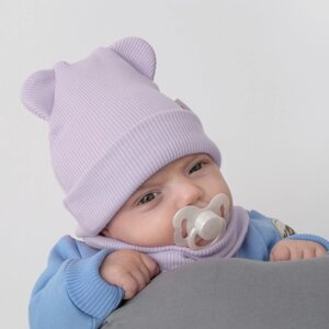 Комплект детский KinDerLitto «Пикколино», 2 предмета: шапка, снуд, возраст 0-3 месяцев, цвет сирень