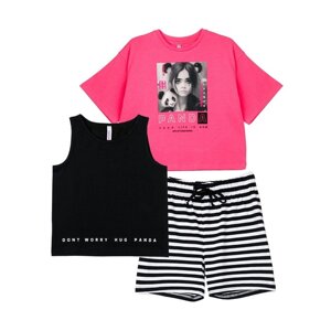 Комплект для девочки PlayToday: майка, шорты, футболка, рост 128 см