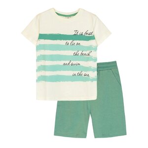 Комплект для мальчика (футболка, шорты) А. 42111, цвет молочный/шалфей, рост 116
