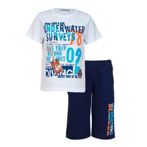 Комплект для мальчика (футболка/шорты), цвет белый/синий, рост 110 см