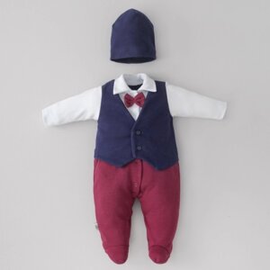 Комплект для мальчика KinDerLitto «Юный джентльмен-1», 2 предмета: комбинезон-слип, шапочка, рост 50-56 см, цвет тёмно-синий
