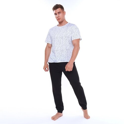 Комплект домашний мужской (футболка/брюки), цвет белый/чёрный, размер 56
