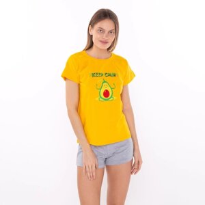 Комплект домашний женский «Авокадо»футболка/шорты), цвет жёлтый/серый, размер 44