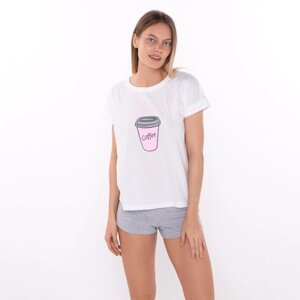 Комплект домашний женский "COFFEE"футболка/шорты), цвет белый/серый, размер 46