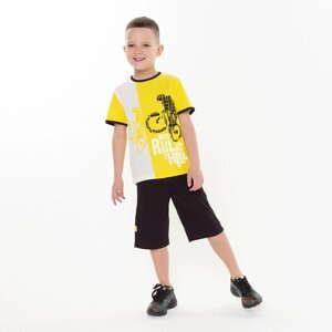 Комплект (футболка/шорты) для мальчика, цвет жёлтый/чёрный, рост 122