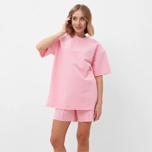 Комплект (футболка, шорты) женский MINAKU: Casual Collection цвет светло-розовый, р-р 50