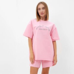 Комплект (футболка, шорты) женский MINAKU: SPORTY & STYLISH цвет светло-розовый, р-р 42